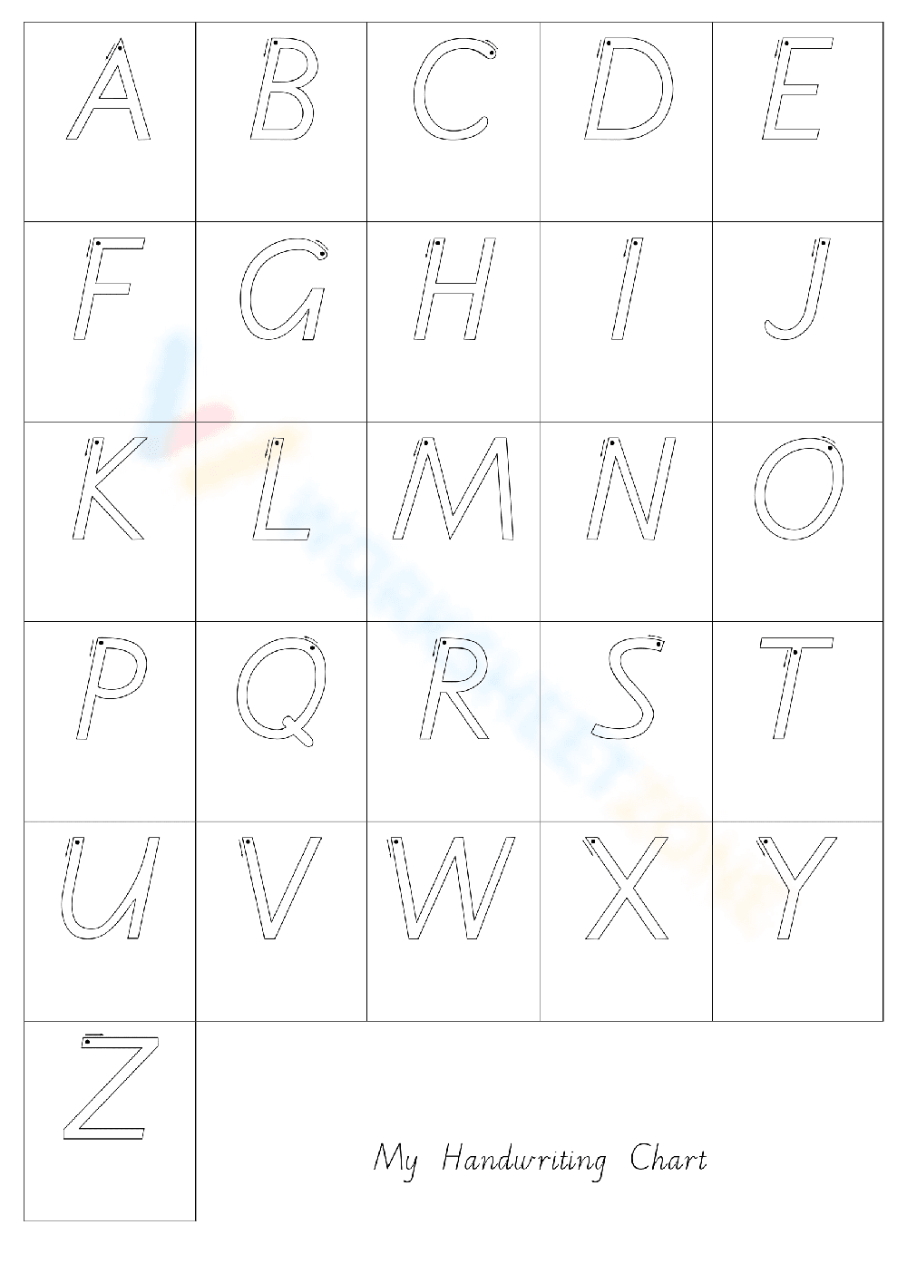 Modern Cursive Handwriting Chart Worksheet - Page 1