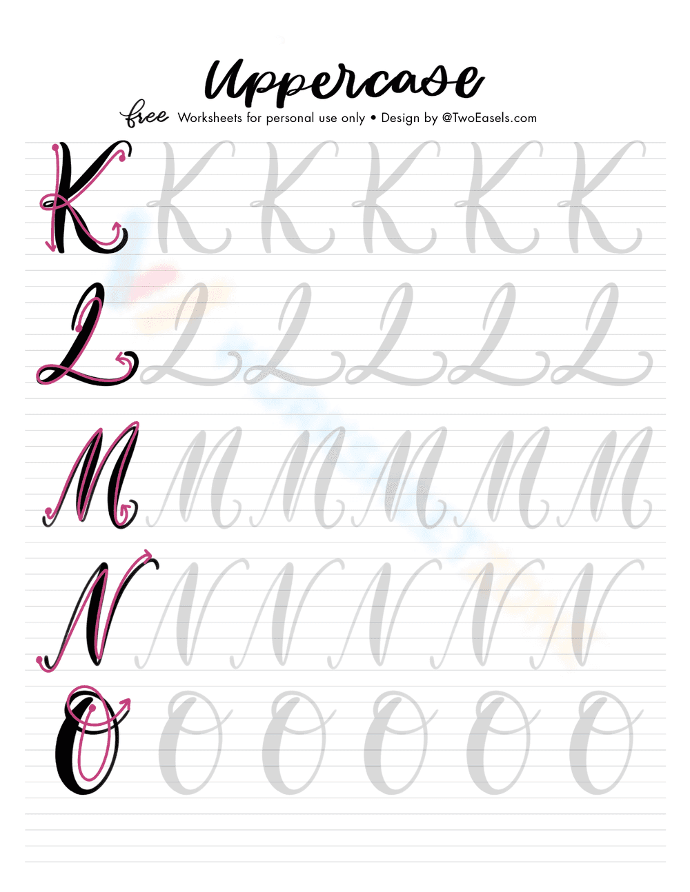 Uppercase Cursive Letters K-O Worksheet - Page 1