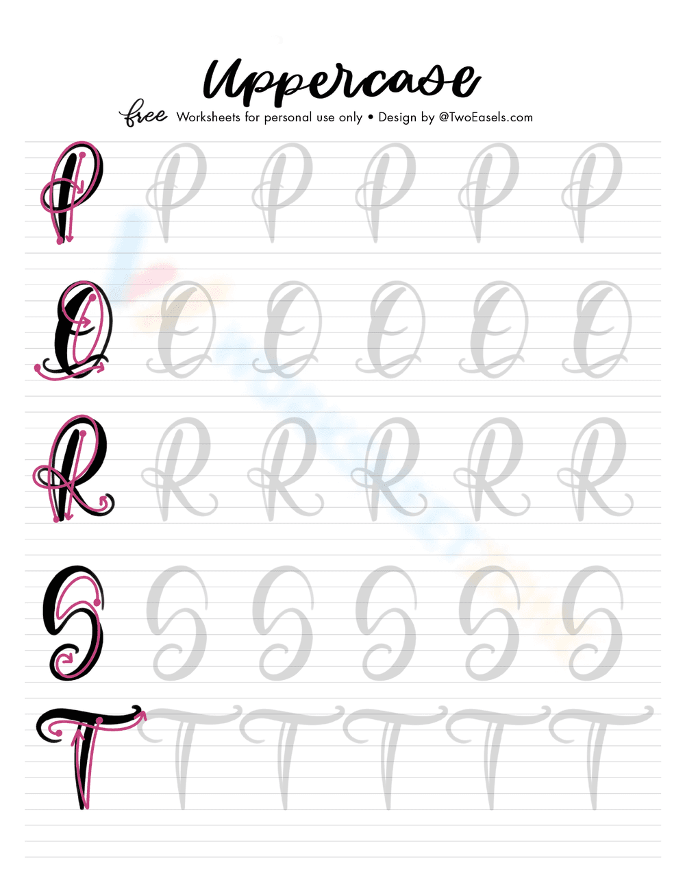Uppercase P and T Letter Tracing Worksheet - Page 1