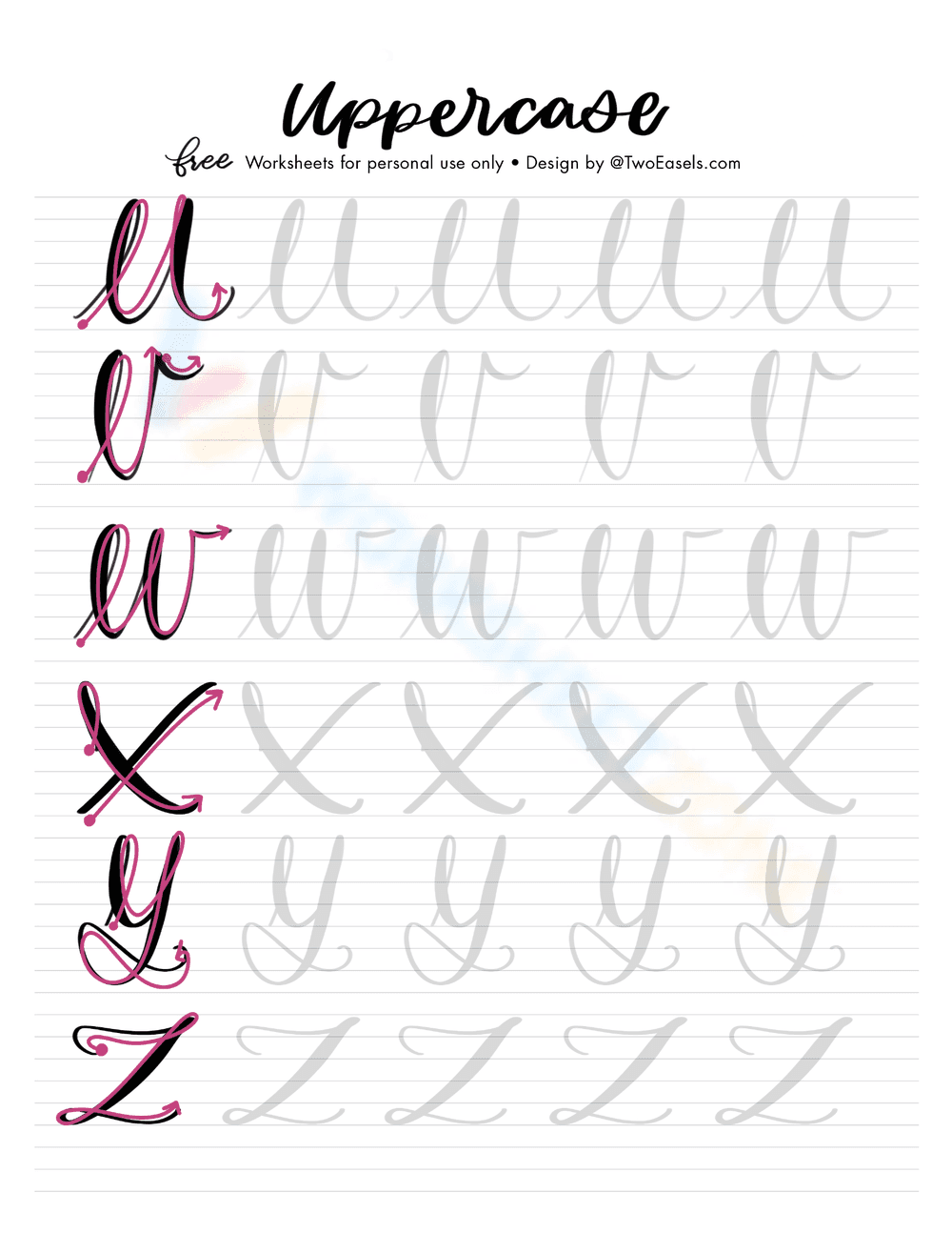 Uppercase U-Z Letter Tracing Practice Worksheet - Page 1