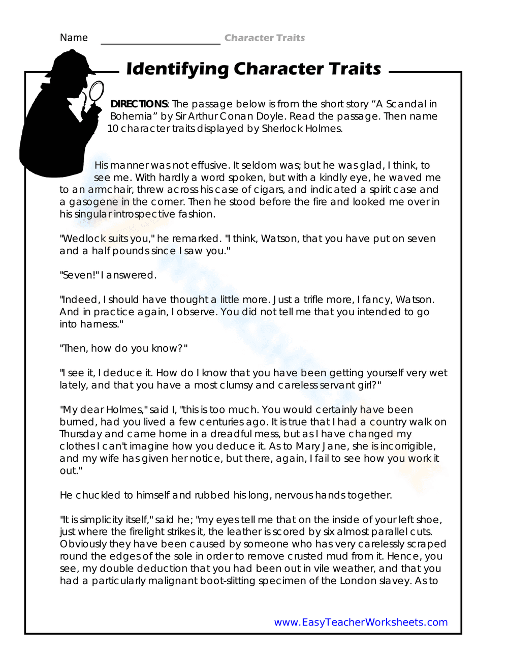 Identifying Character Traits: An Interactive Worksheet - Page 1