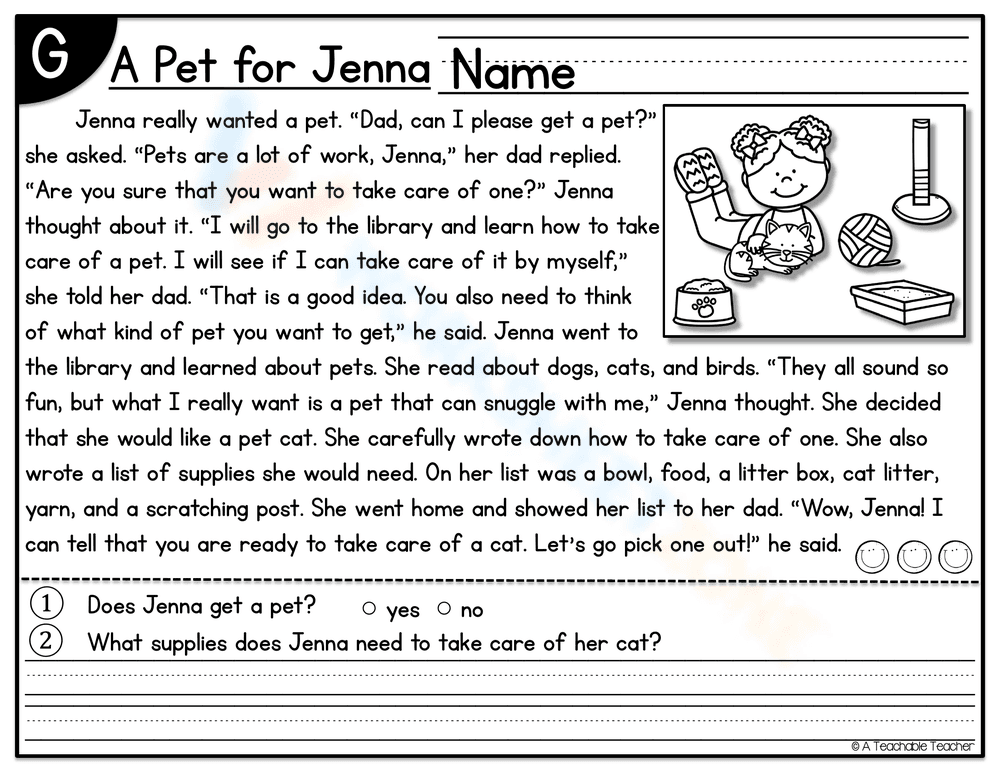 Reading Comprehension: A Pet for Jenna - Page 1