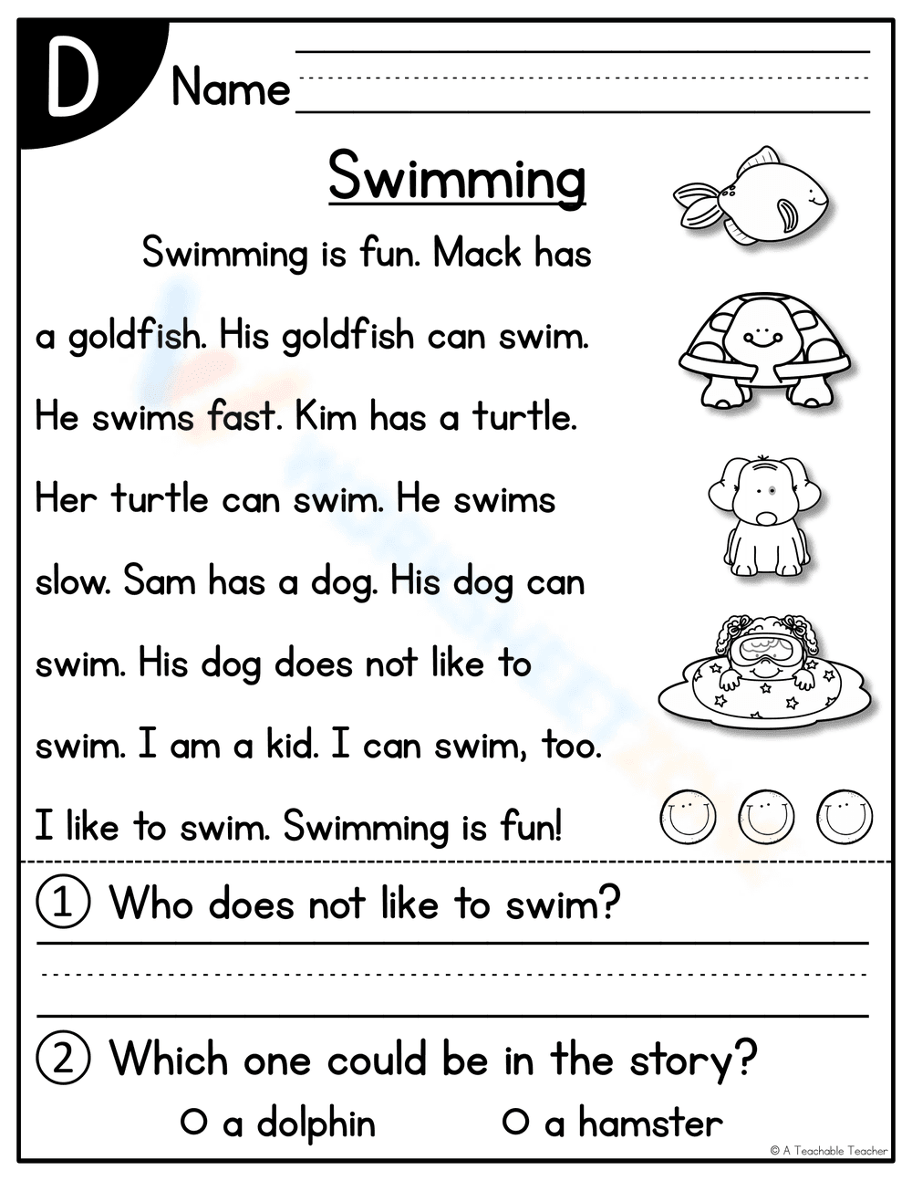 Exploring Swimming: Activity Worksheet - Page 1