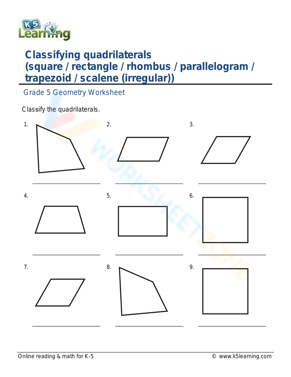 Allocate Quadrilaterals: Sorting Geometric Shapes - Page 1