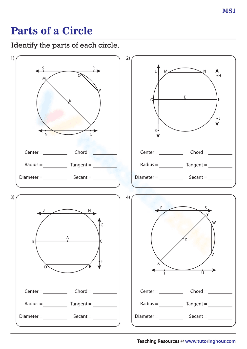 Moderate Part of Circles: Geometry Practice - Page 1
