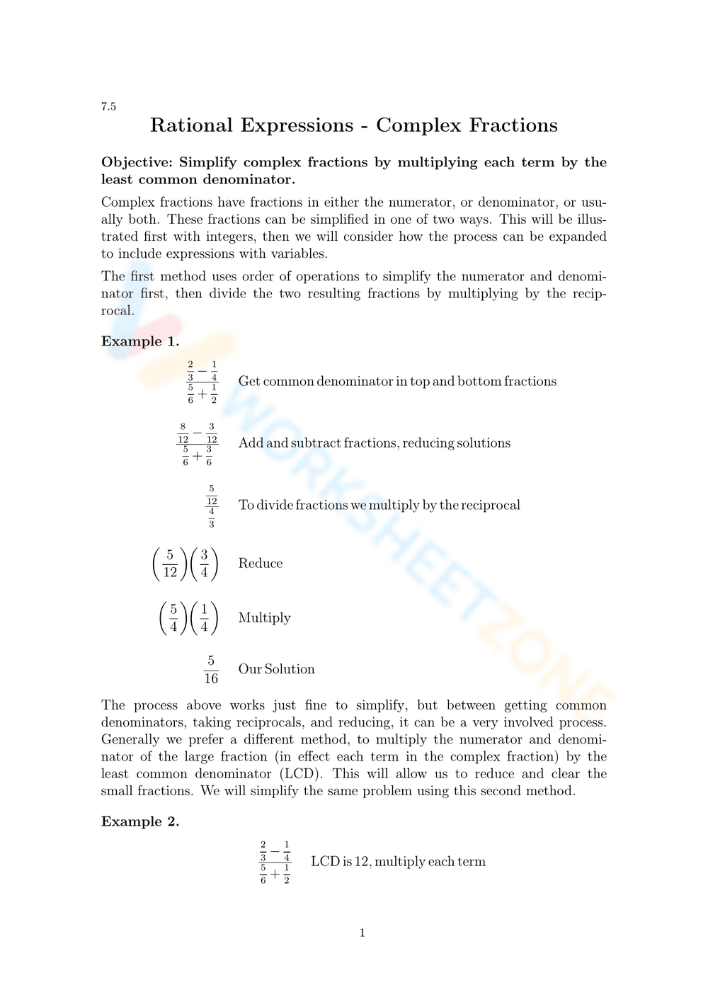 Rational Expressions: Simplify Complex Fractions - Page 1
