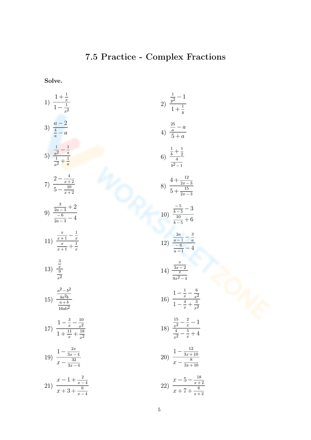 Rational Expressions: Simplify Complex Fractions - Page 5