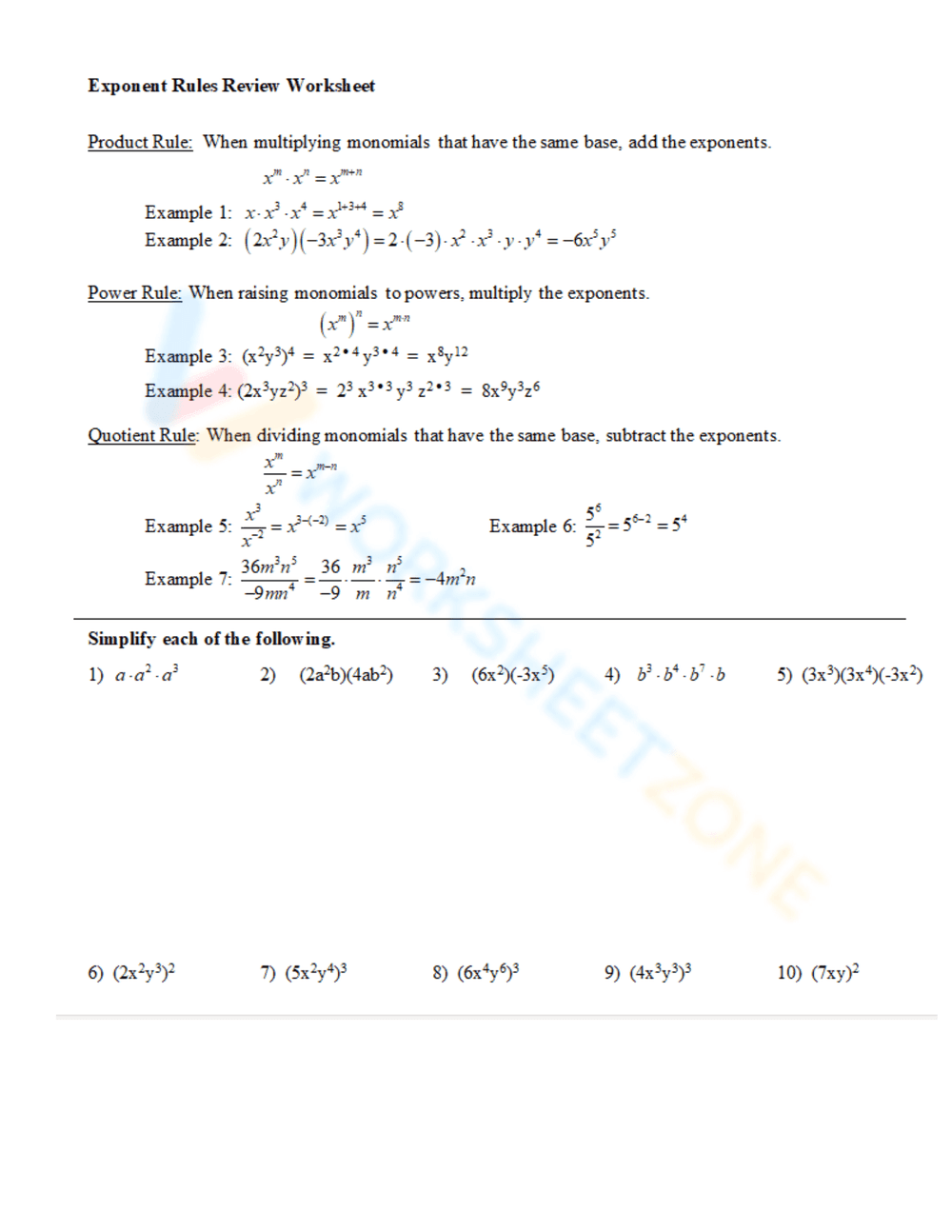 Exponent Operations: Math Practice Worksheet - Page 3