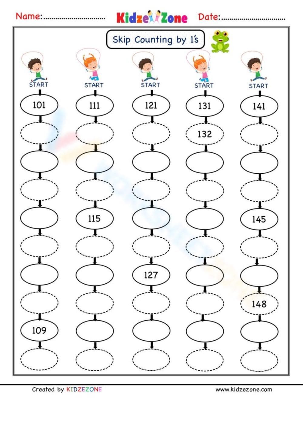 1s Skip Counting: Number Sequence Practice - Page 1
