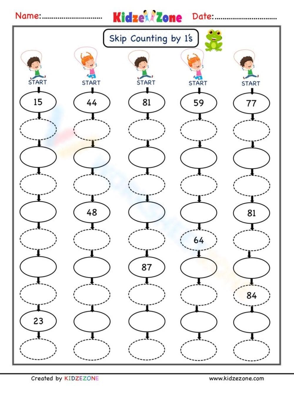 Skip Counting with Number 1 Worksheet - Page 1