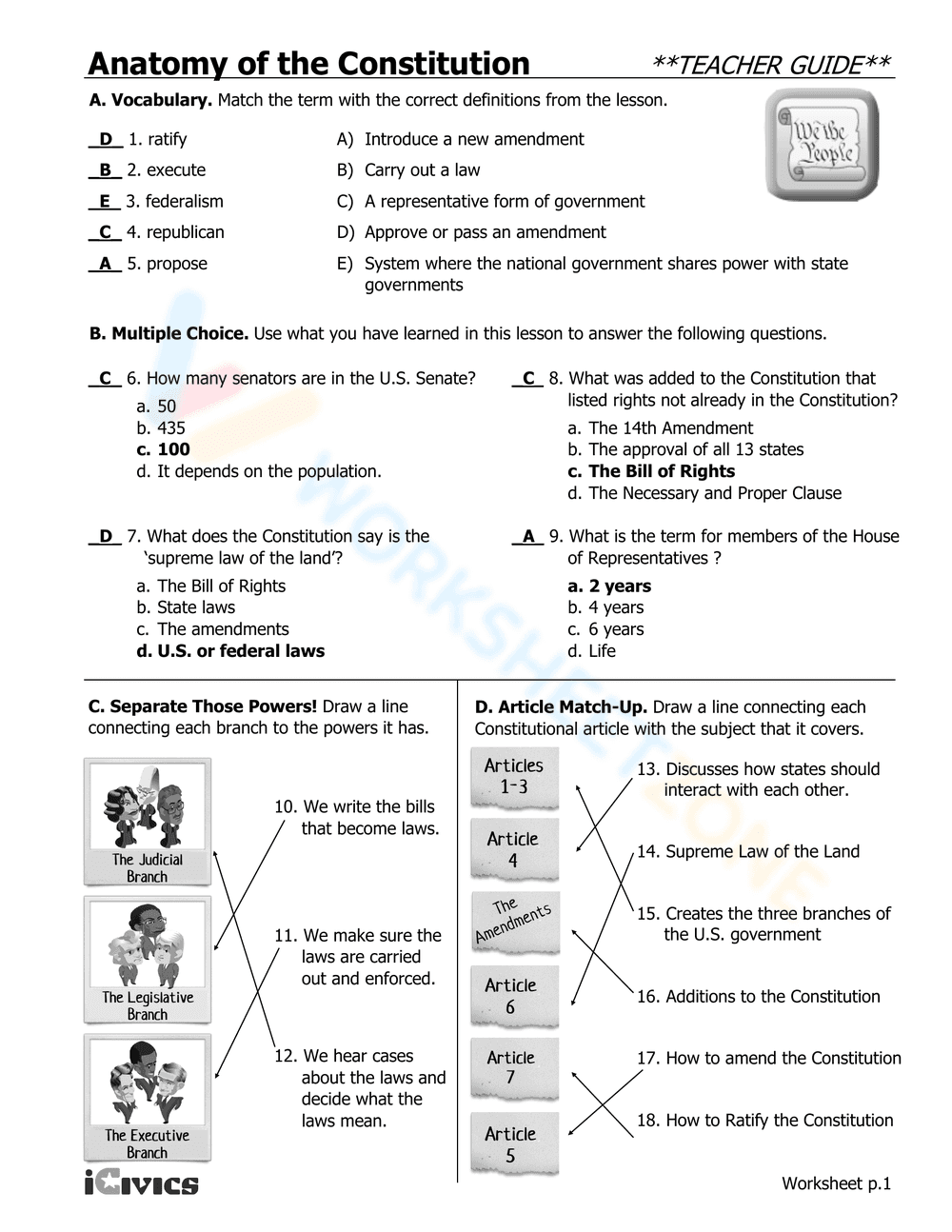 Anatomy of the Constitution: A Civics Worksheet - Page 4