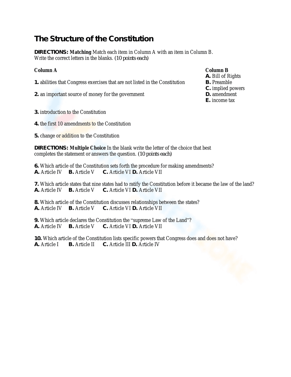The Structure of the Constitution: A Civics Guide - Page 1