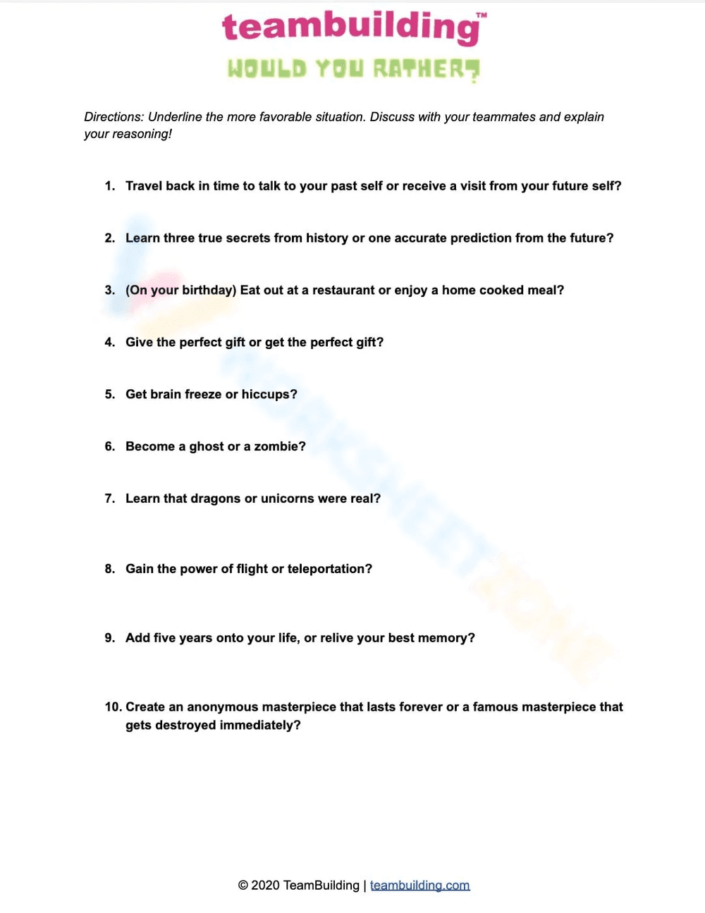 Would You Rather: An Engaging Activity - Page 1