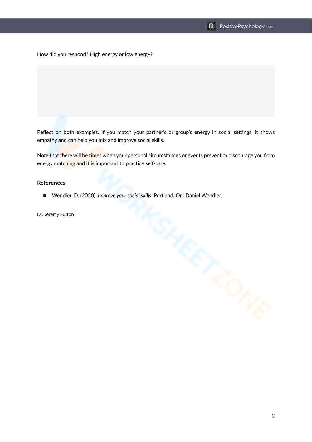 High and Low Energy Social Skills Worksheet - Page 2