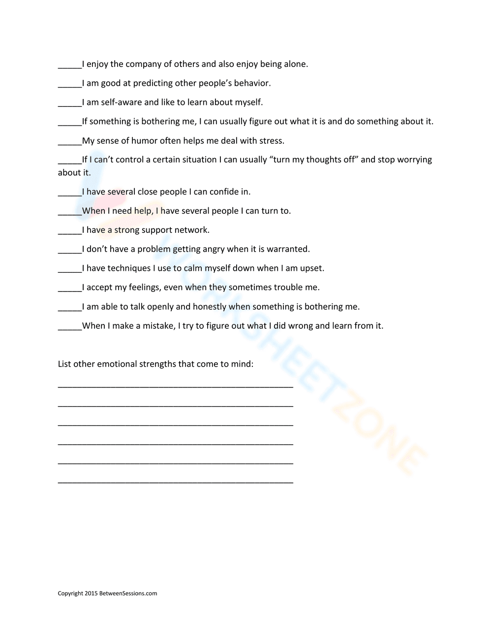 Thinking About Your Emotional Strengths Worksheet - Page 2