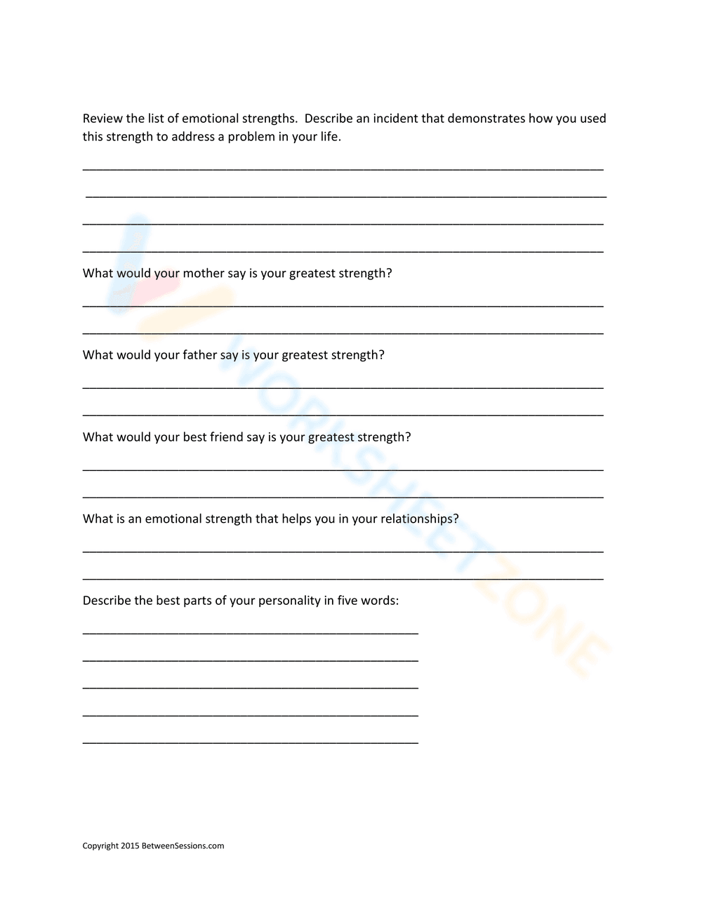 Thinking About Your Emotional Strengths Worksheet - Page 3