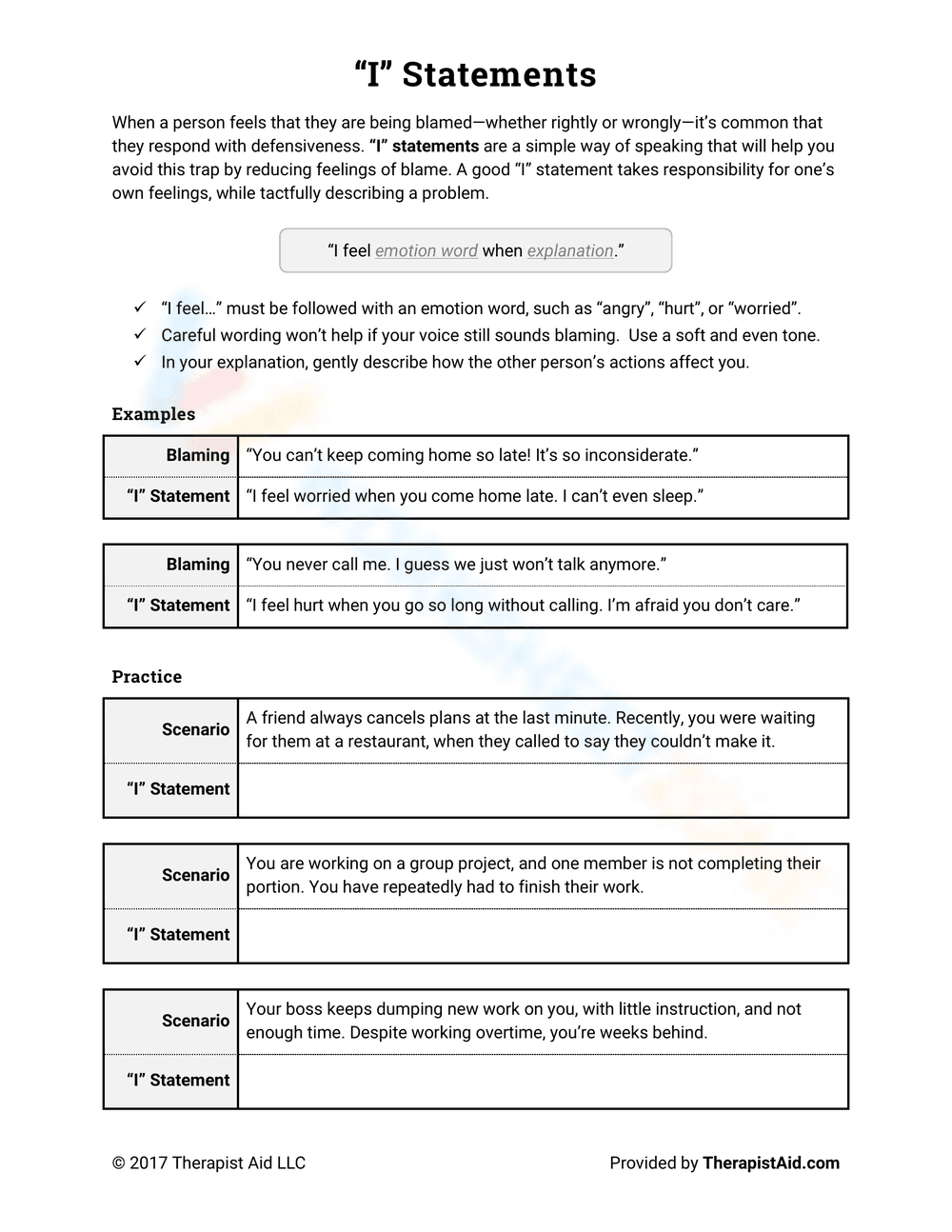 Using I-Statements Communication - Page 1