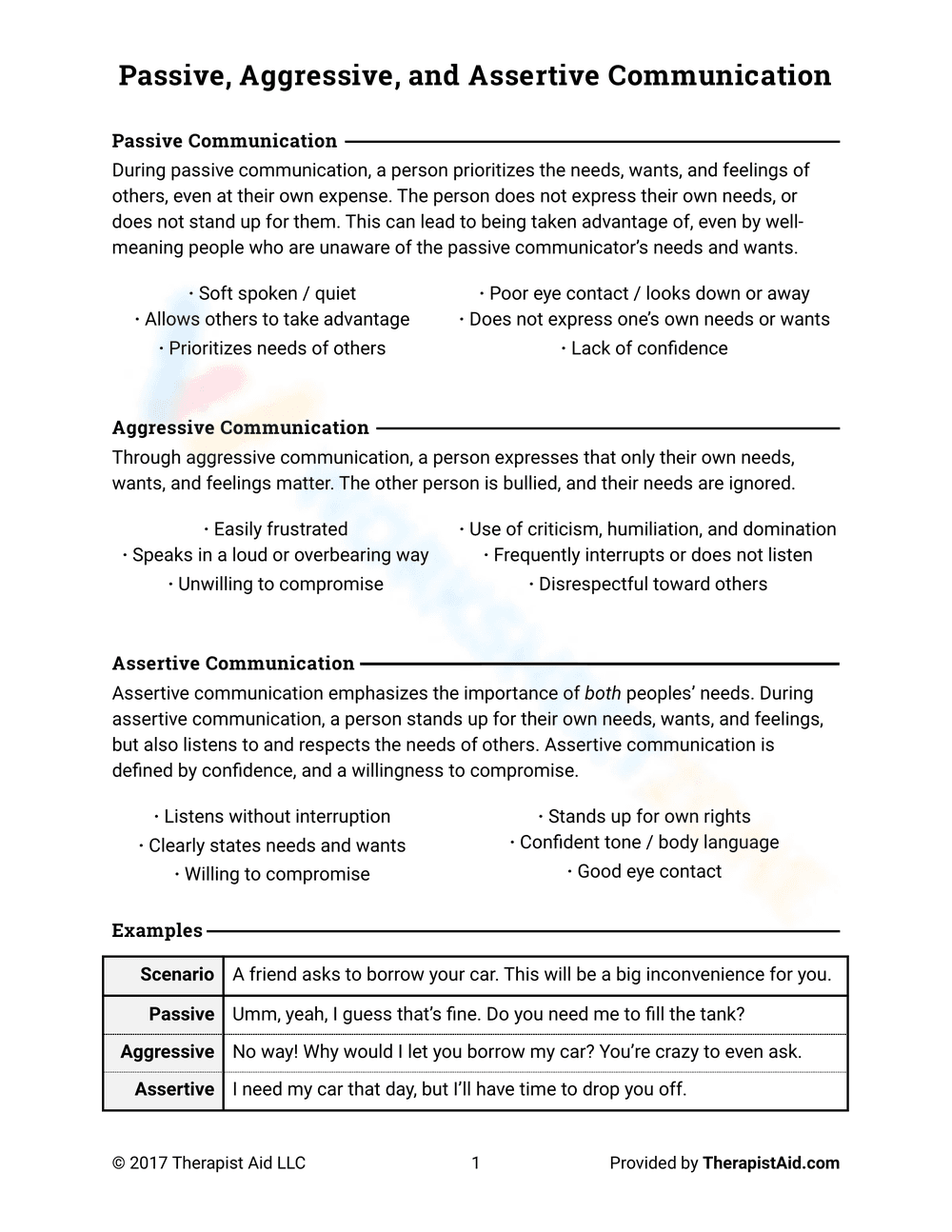 Passive, Aggressive & Assertive Communication - Page 1