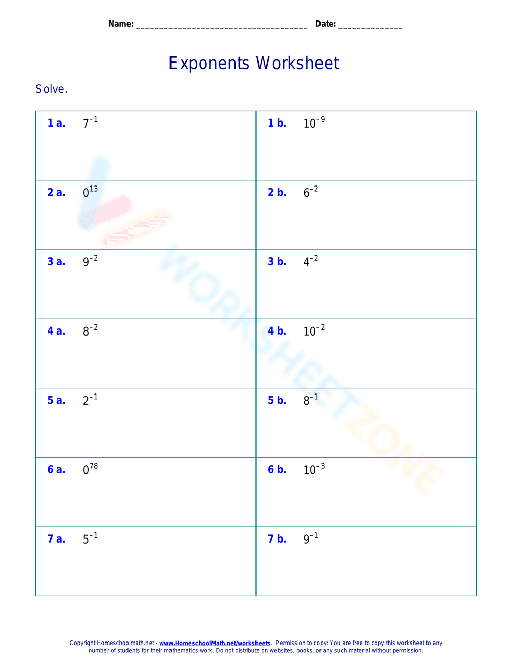 Practice with Exponents Worksheet - Page 1