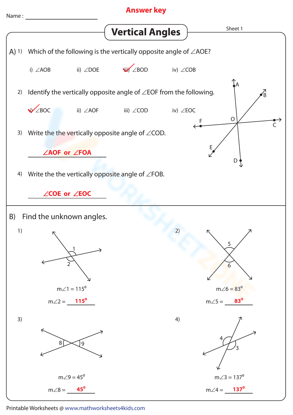 Identify Vertical Angles with this Worksheet - Page 2