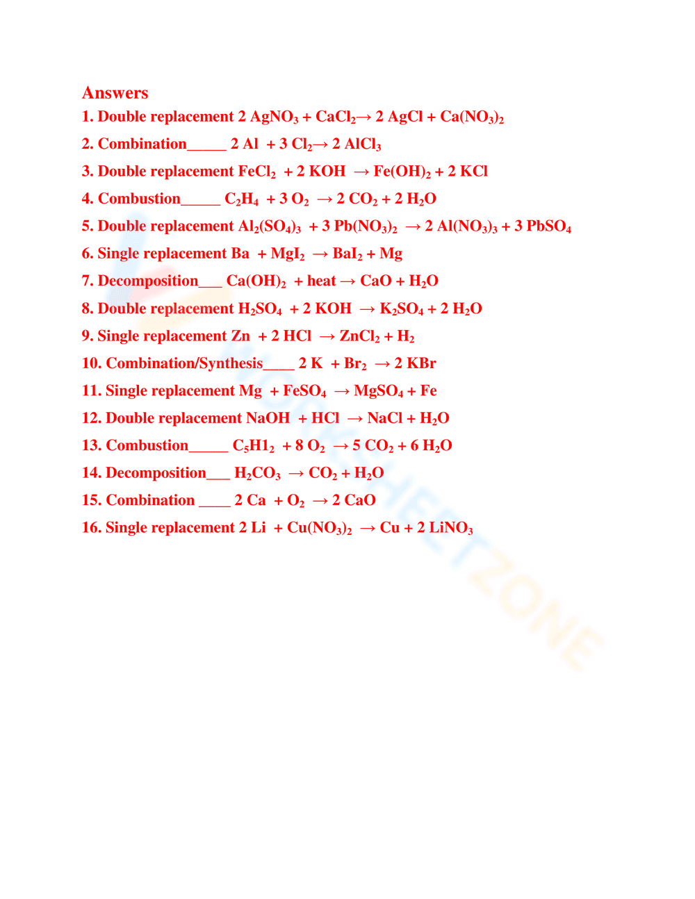 Predicting Chemical Reactions Products Worksheet - Page 2