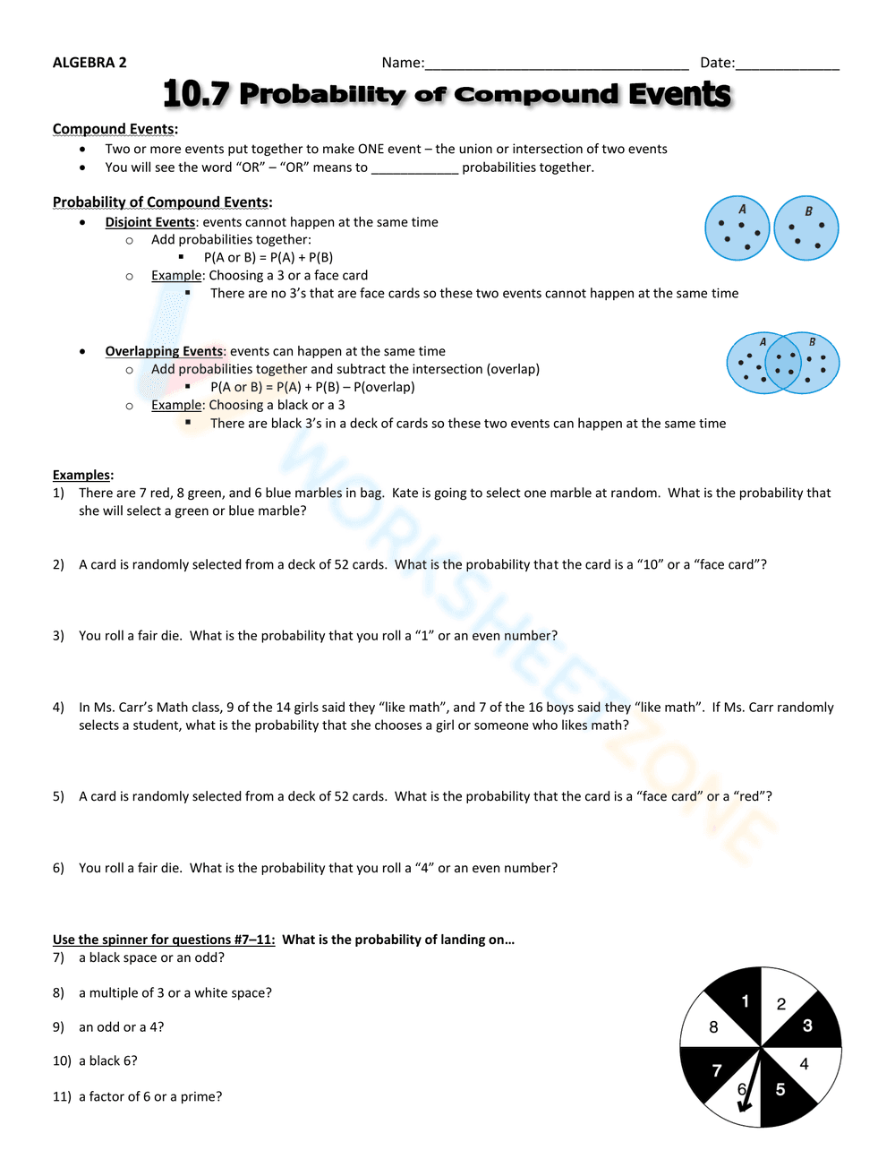 Practice Probability of Compound Events with this Worksheet - Page 1
