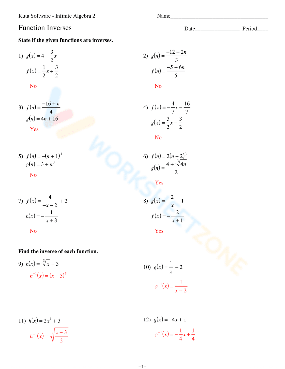 Practice Function Inverses with this Worksheet - Page 3