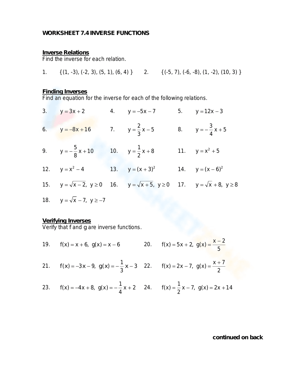 Master Inverse Functions with Practice Problems - Page 1