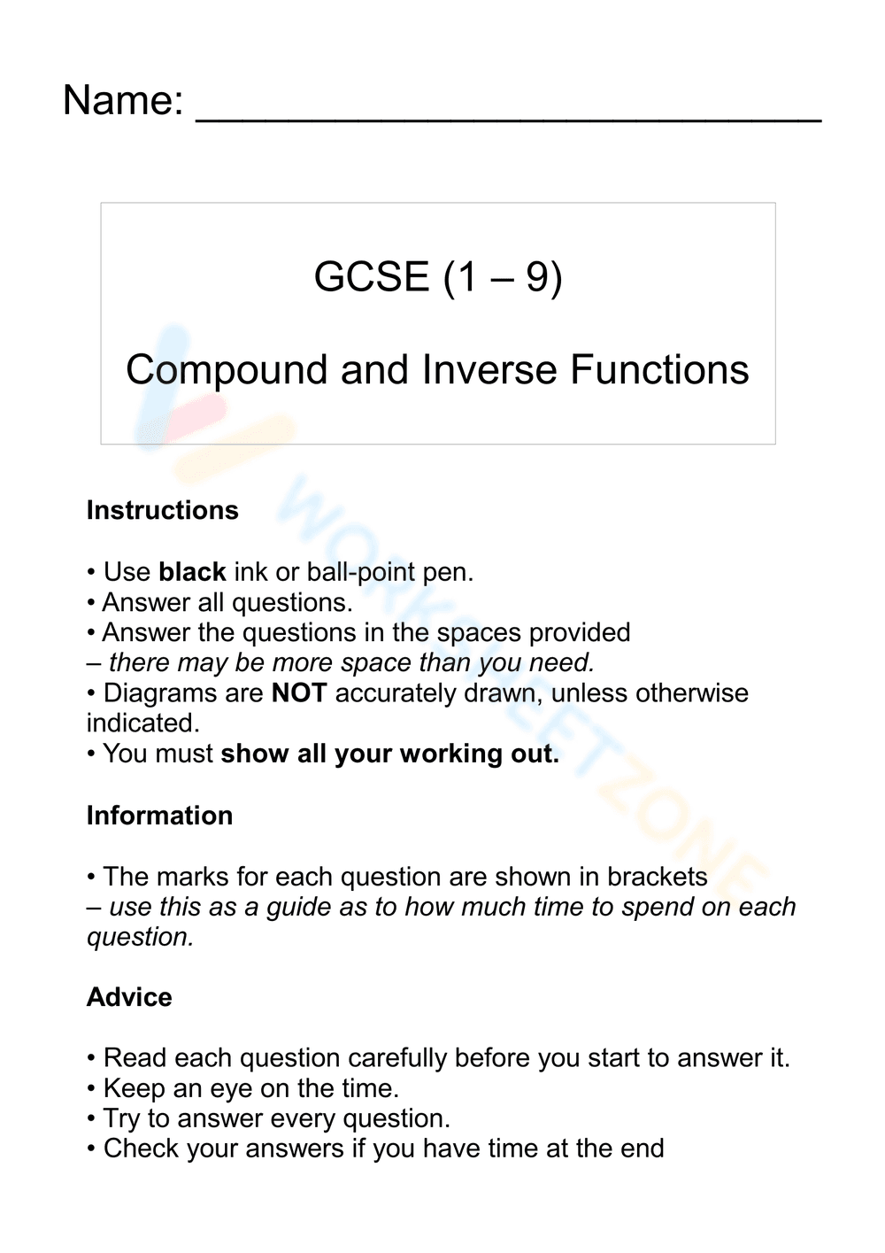 Compound and Inverse Functions: Updated Practice - Page 1