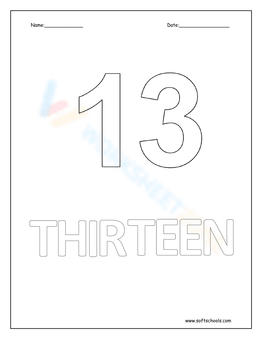 Color Number 13: Fun Coloring Worksheet - Page 1