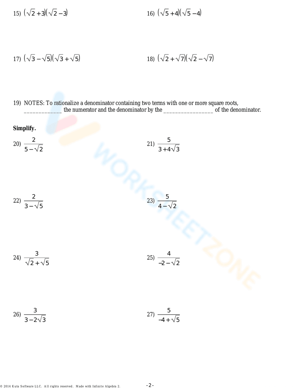 Rationalizing Denominators with Conjugates - Page 2