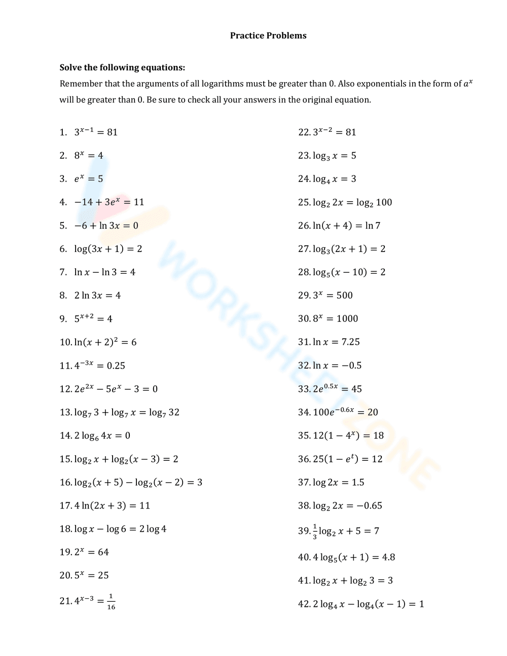 Solving Exponential & Logarithmic Equations - Page 3