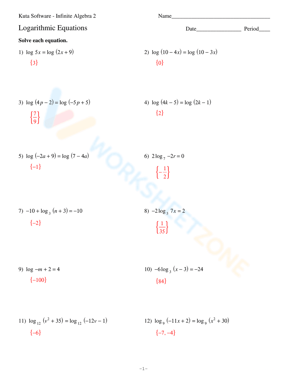 Solve Logarithmic Equations - Page 3