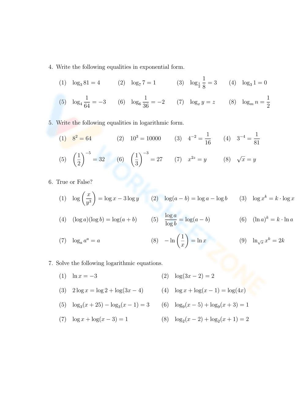 Exploring Logarithmic Function: Practice Problems - Page 2