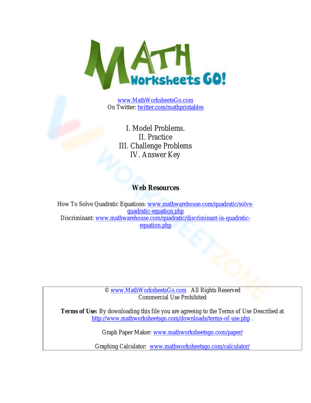 Using the Discriminant: Comprehensive Practice - Page 1