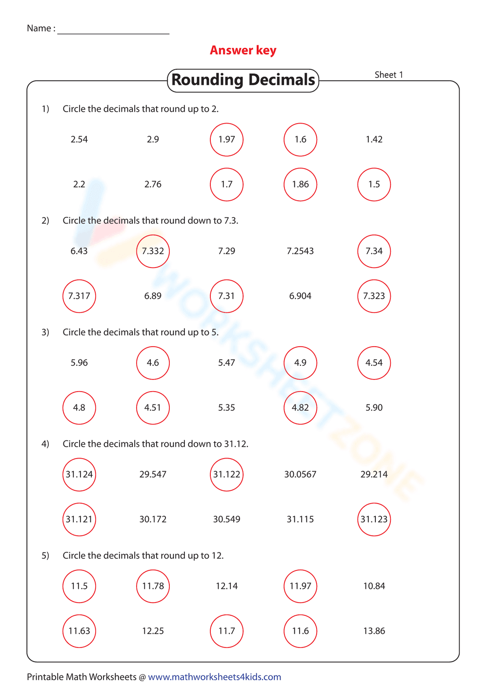 Practice Rounding Decimals - Page 2
