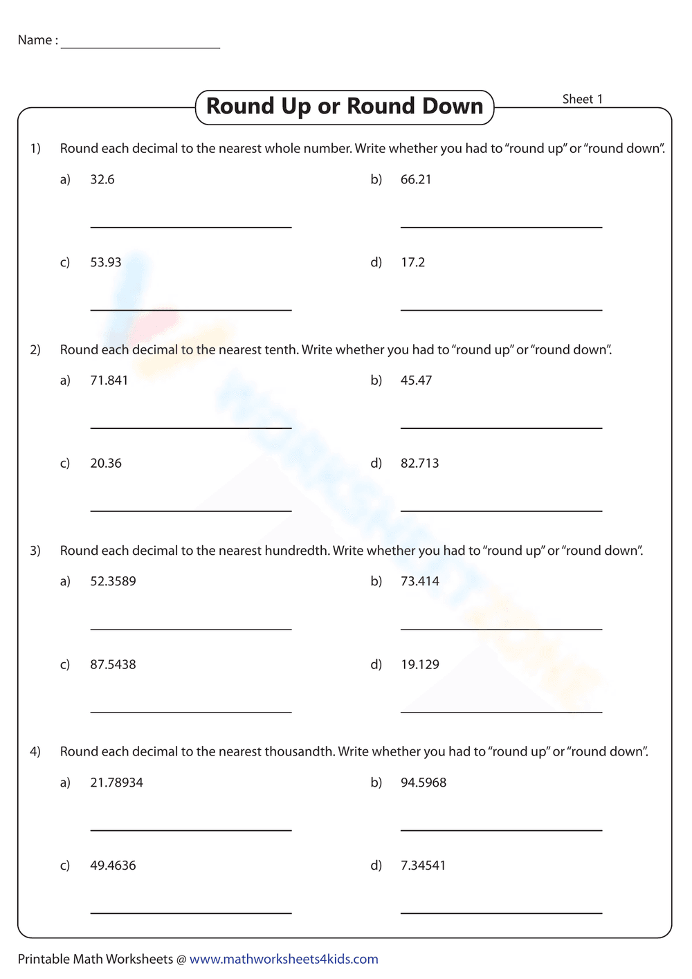 Rounding Up and Down Practice - Page 1