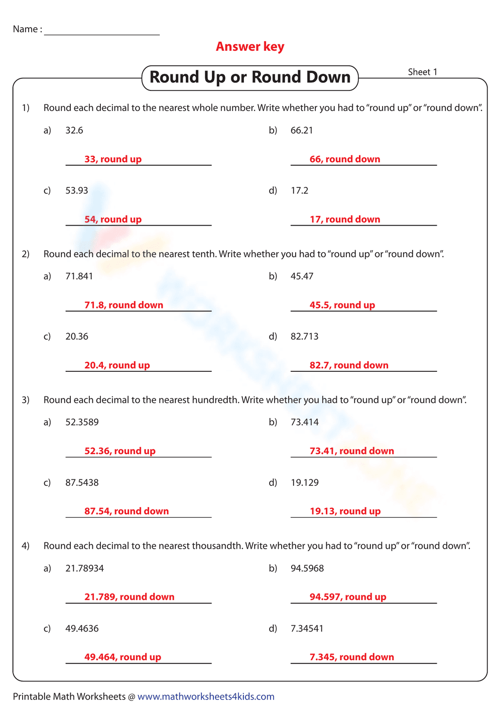 Rounding Up and Down Practice - Page 2