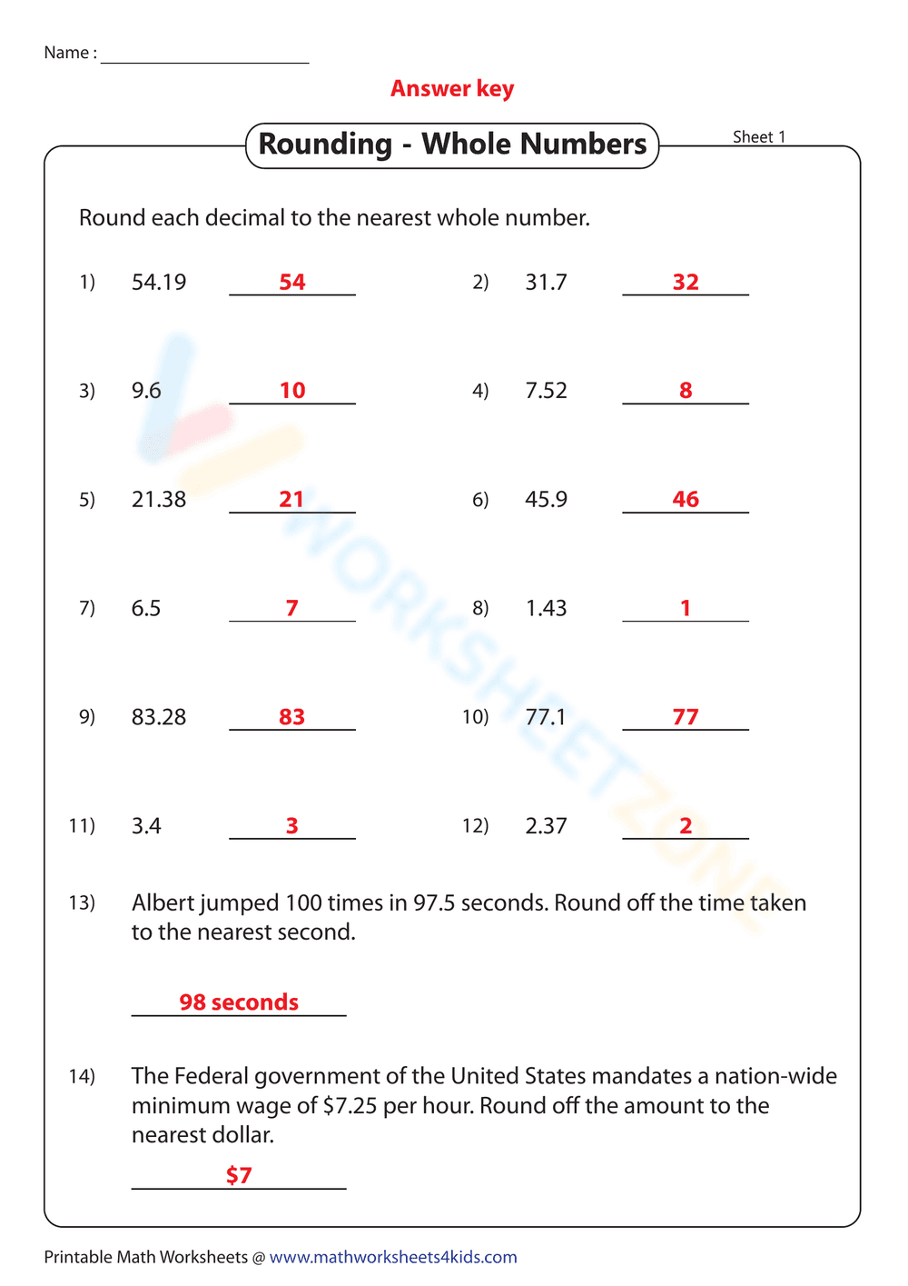 Rounding Whole Numbers Practice - Page 2