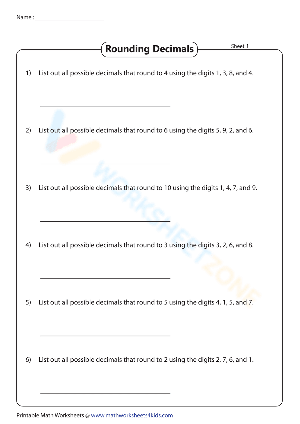 Rounding Decimals - Page 1