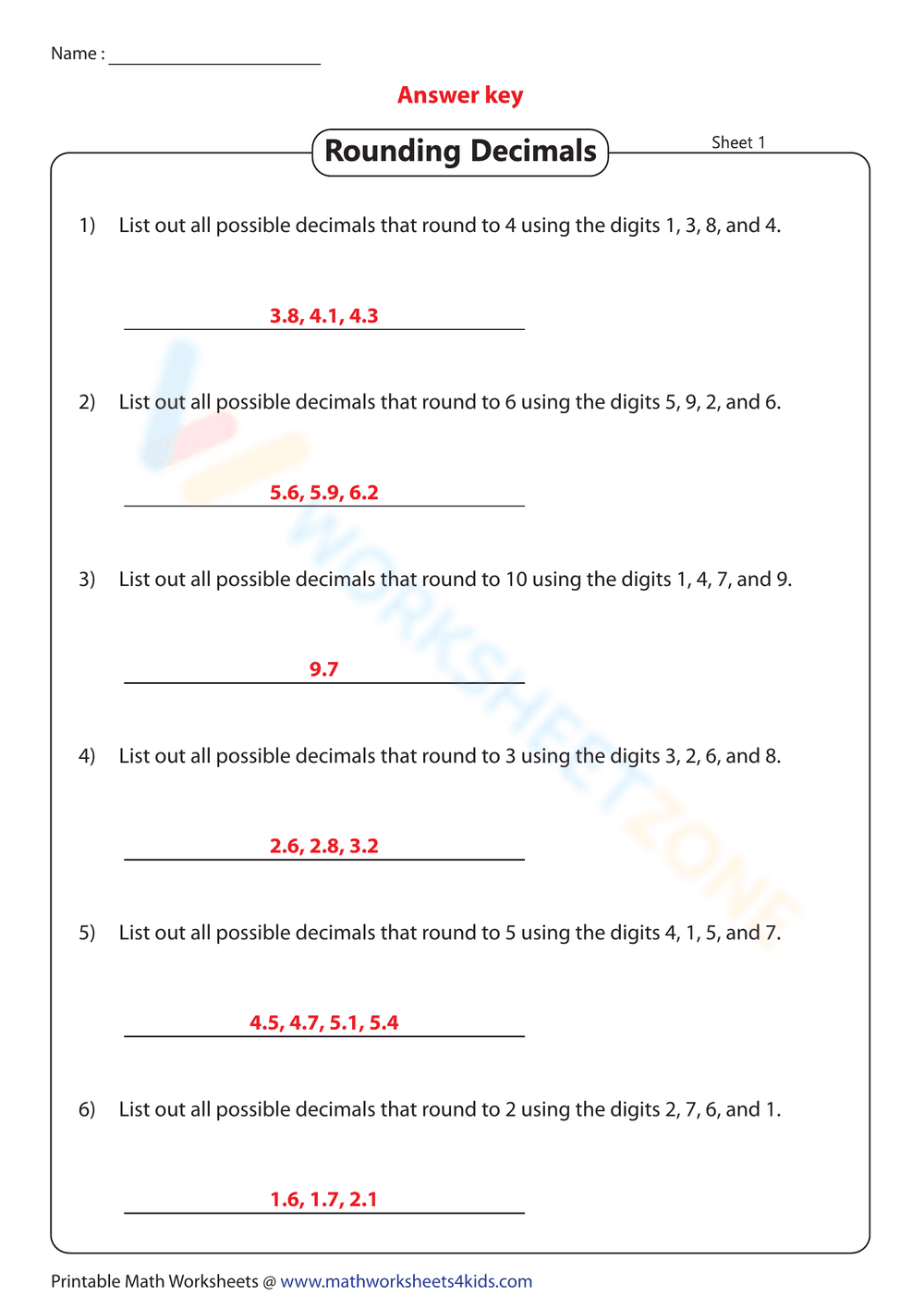 Rounding Decimals - Page 2