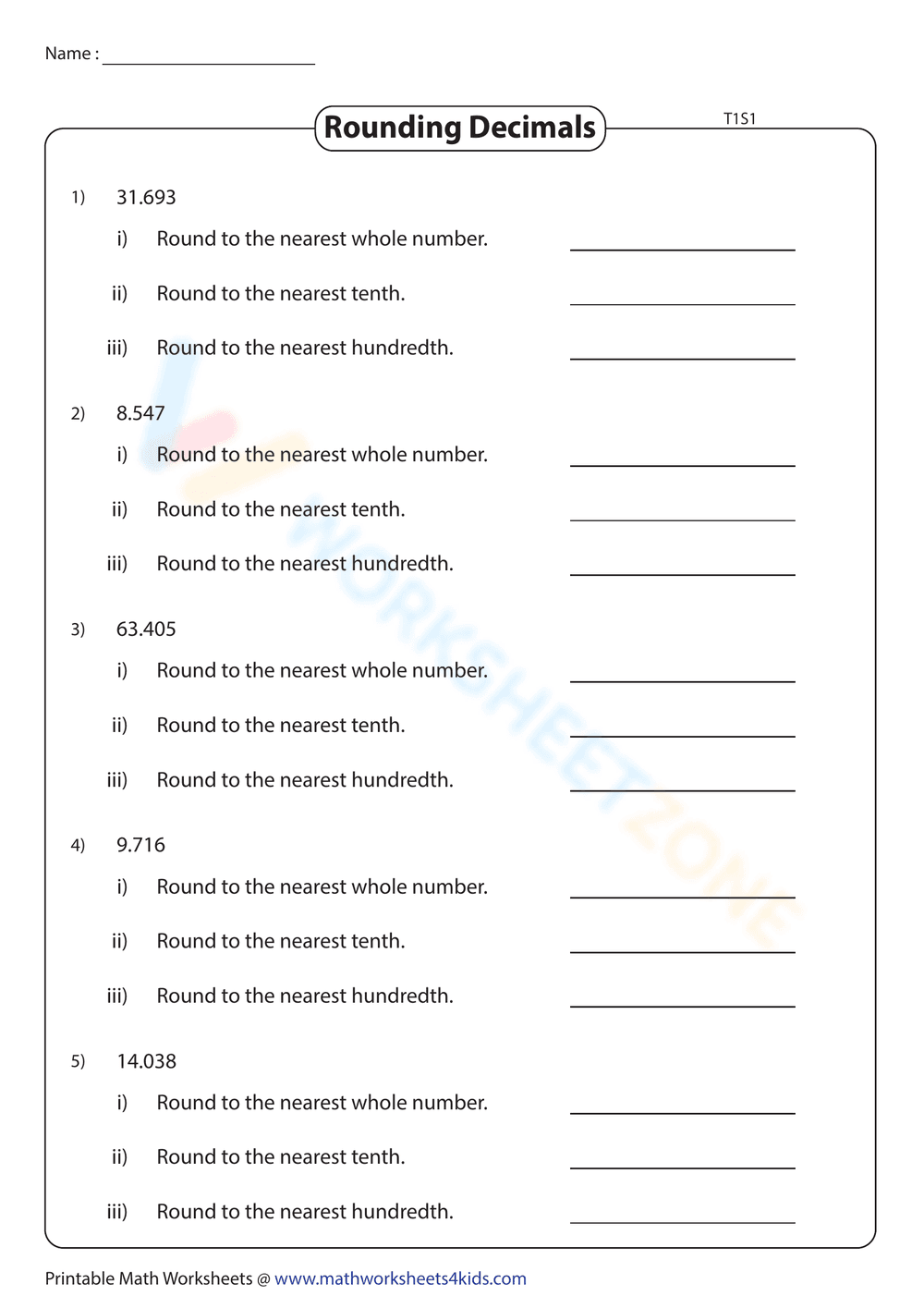 Rounding Decimals - Page 1