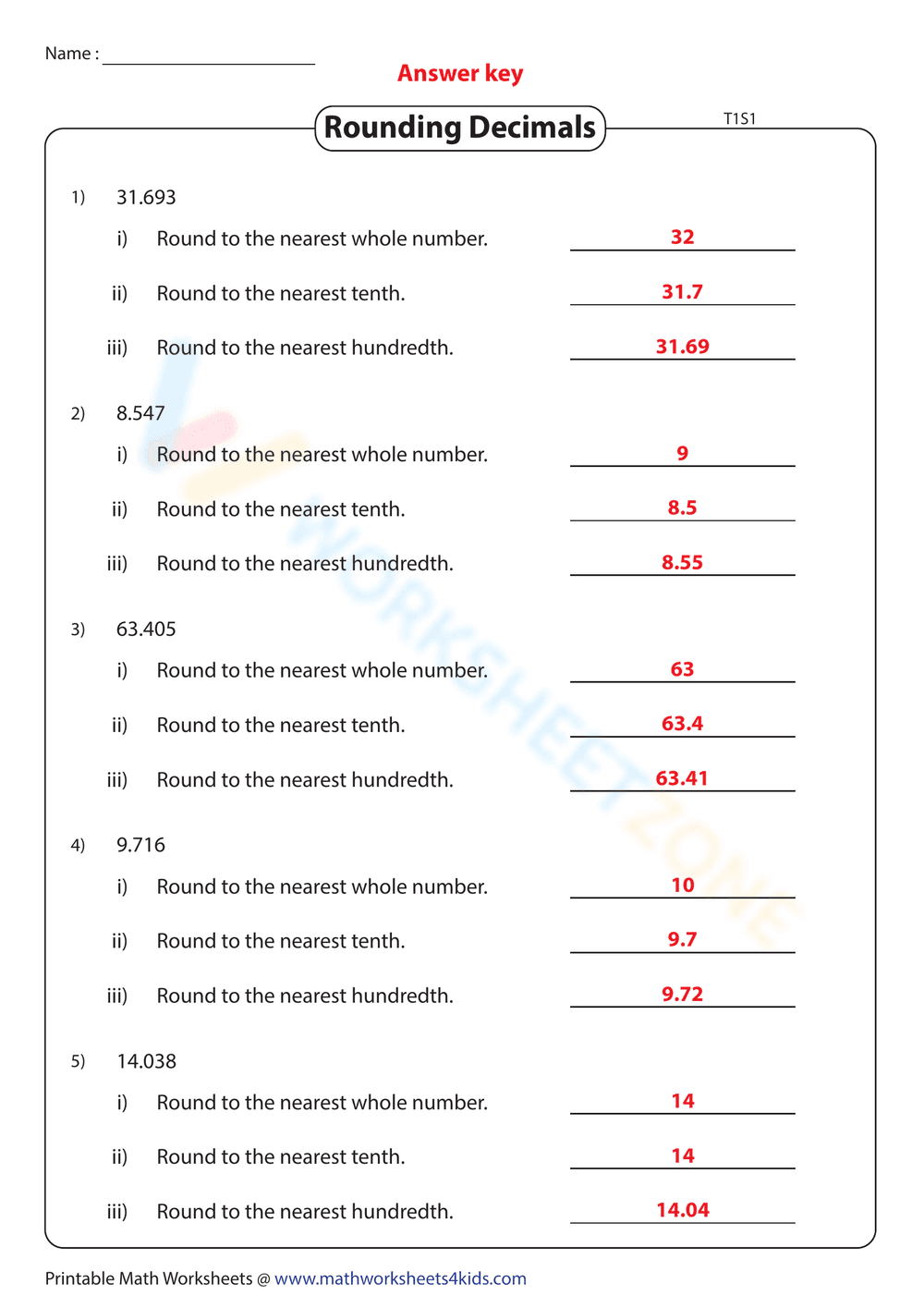 Rounding Decimals - Page 2