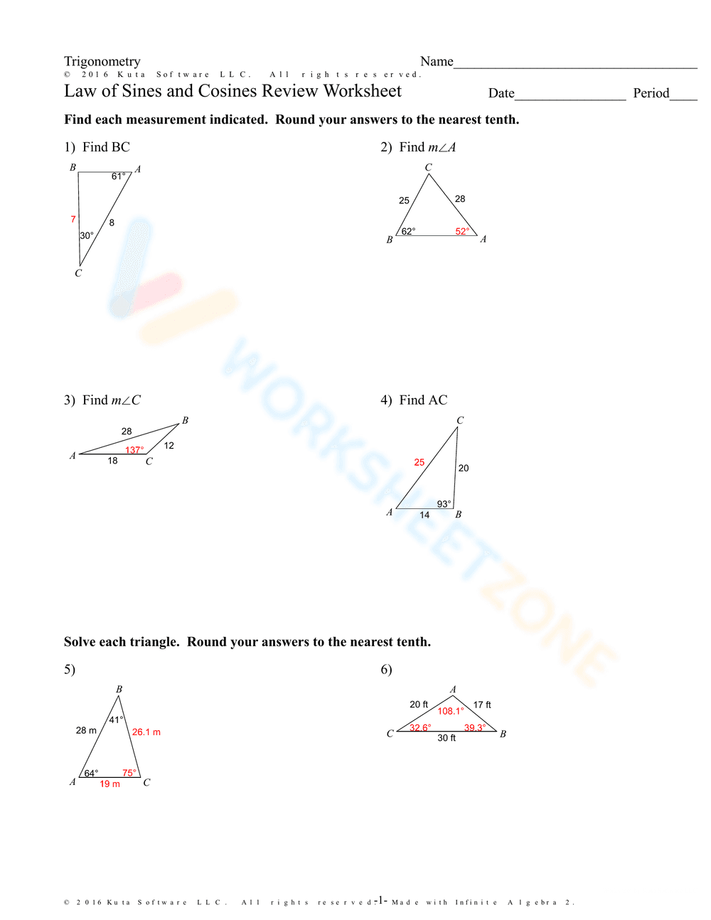 Law of Sines and Cosines Review - Page 3