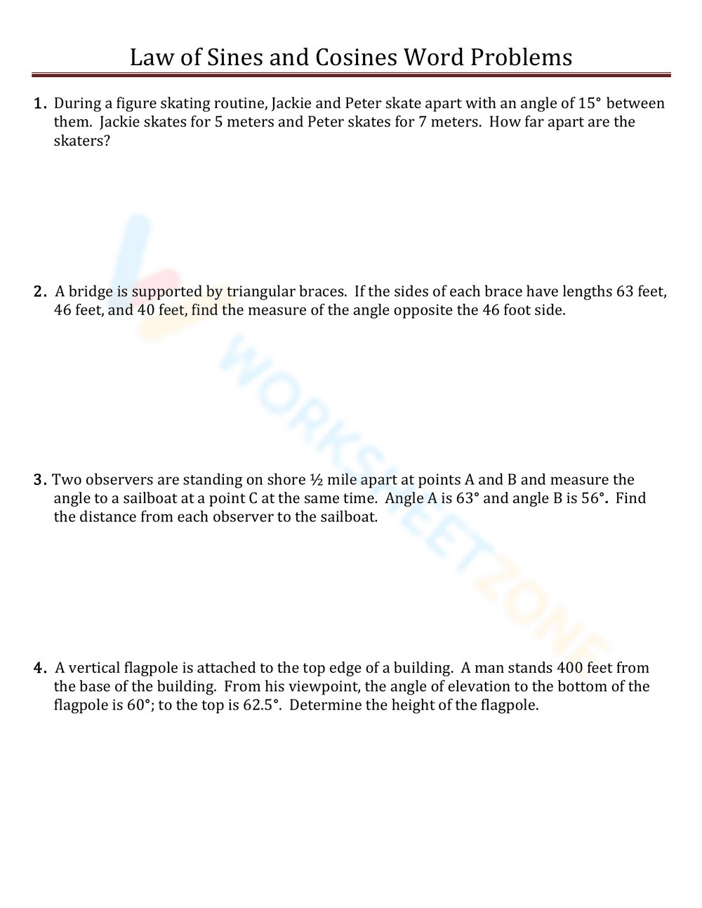 Law of Sines and Cosines Word Problems - Page 1