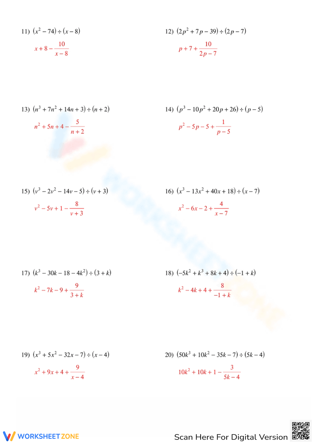 Dividing Polynomials Practice - Page 4