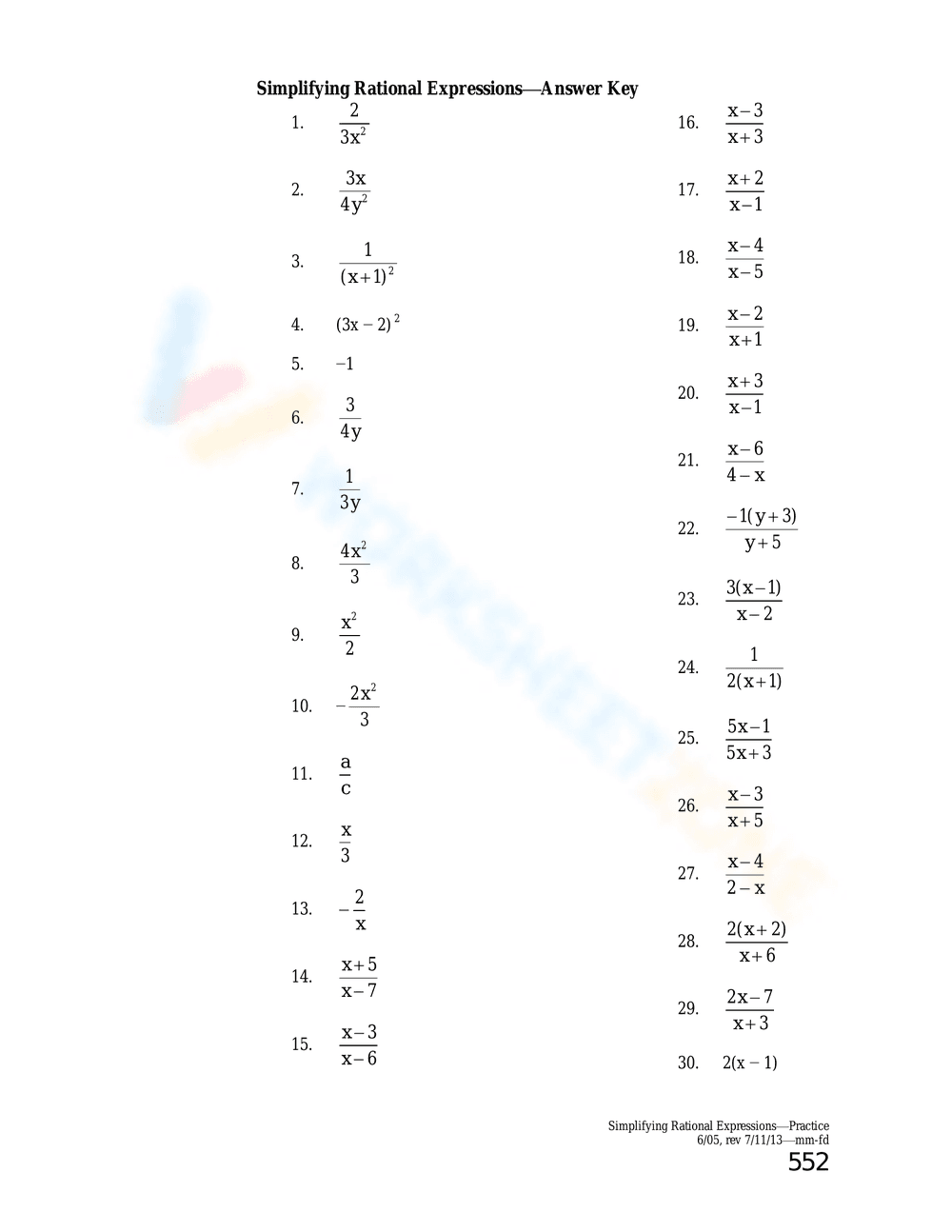 Simplifying Rational Expressions Worksheet - Page 2