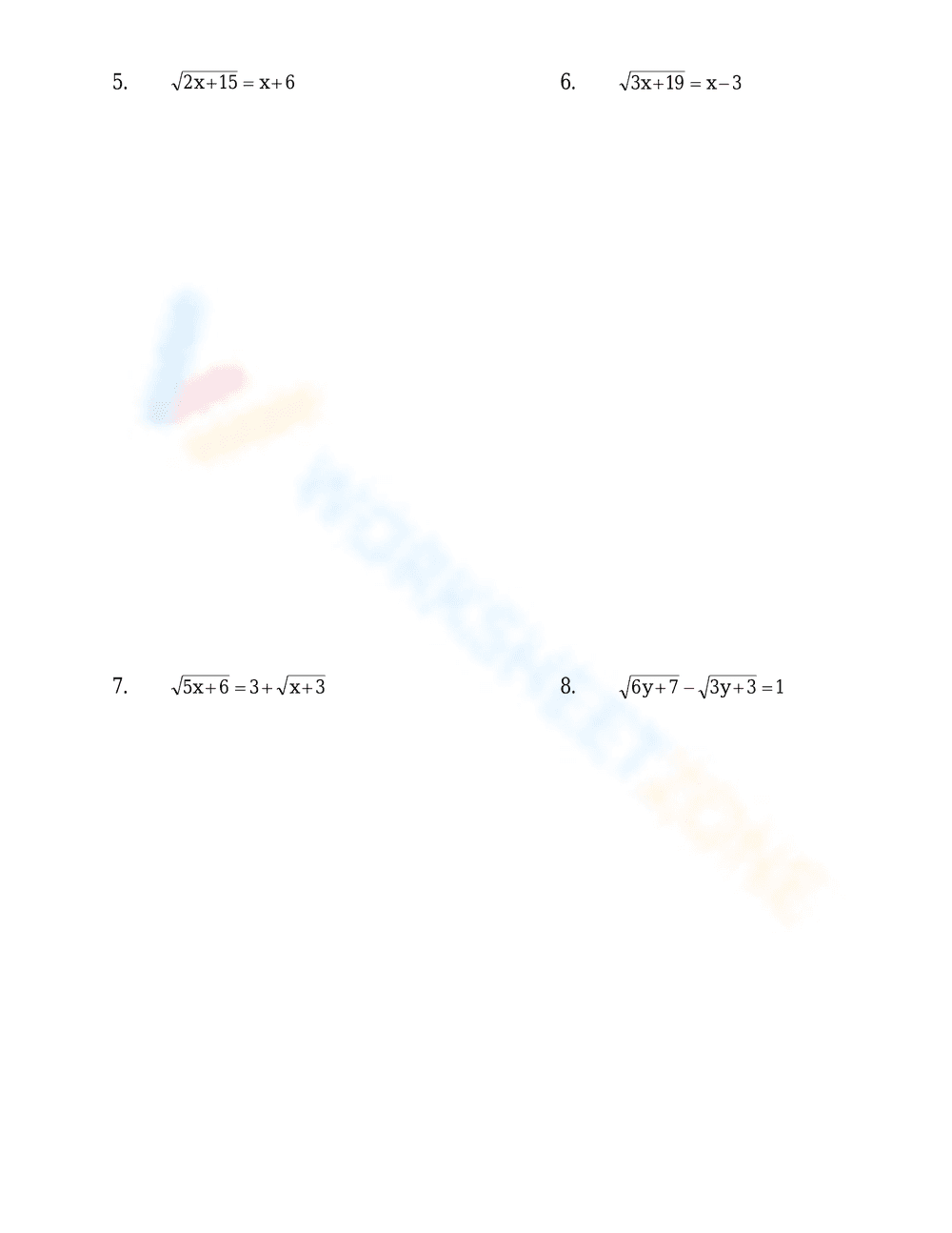 Precalculus Radical Equations Practice - Page 2