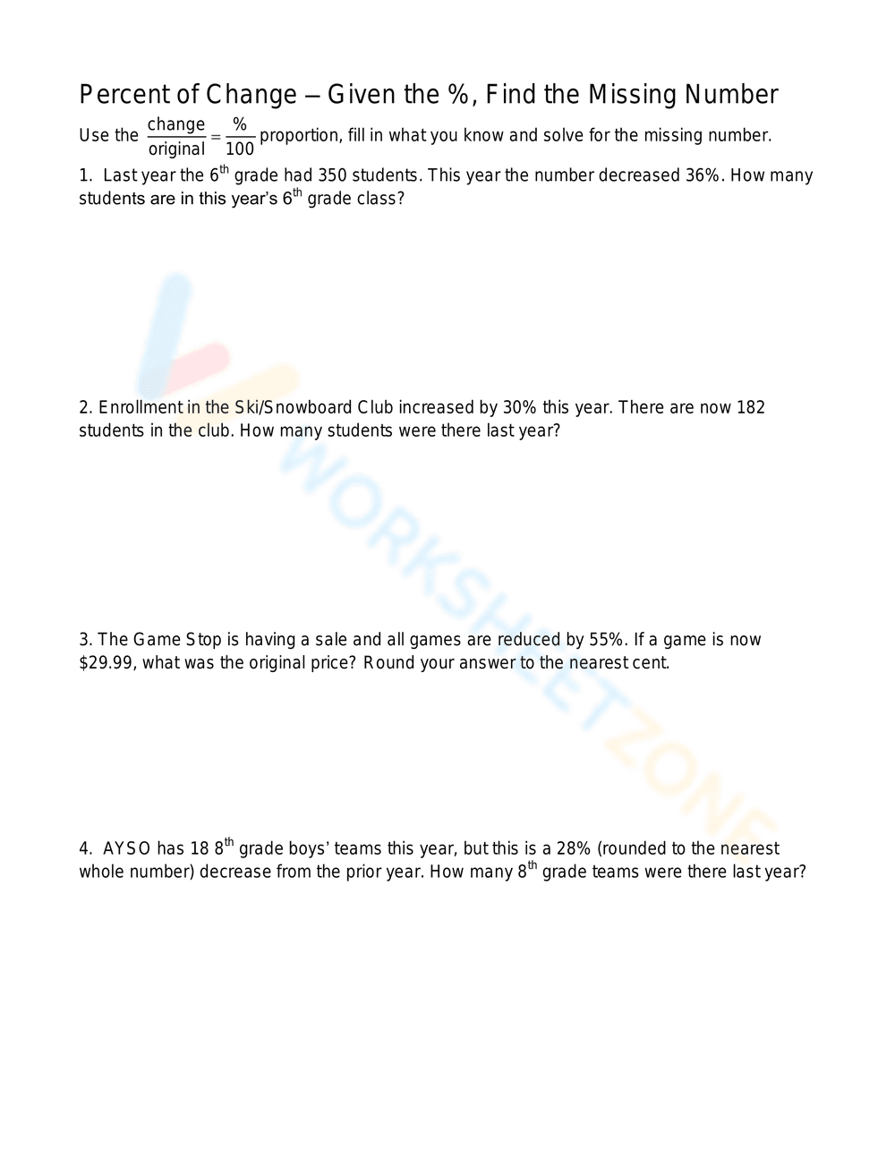 Calculate Percent Increase or Decrease Worksheet - Page 2