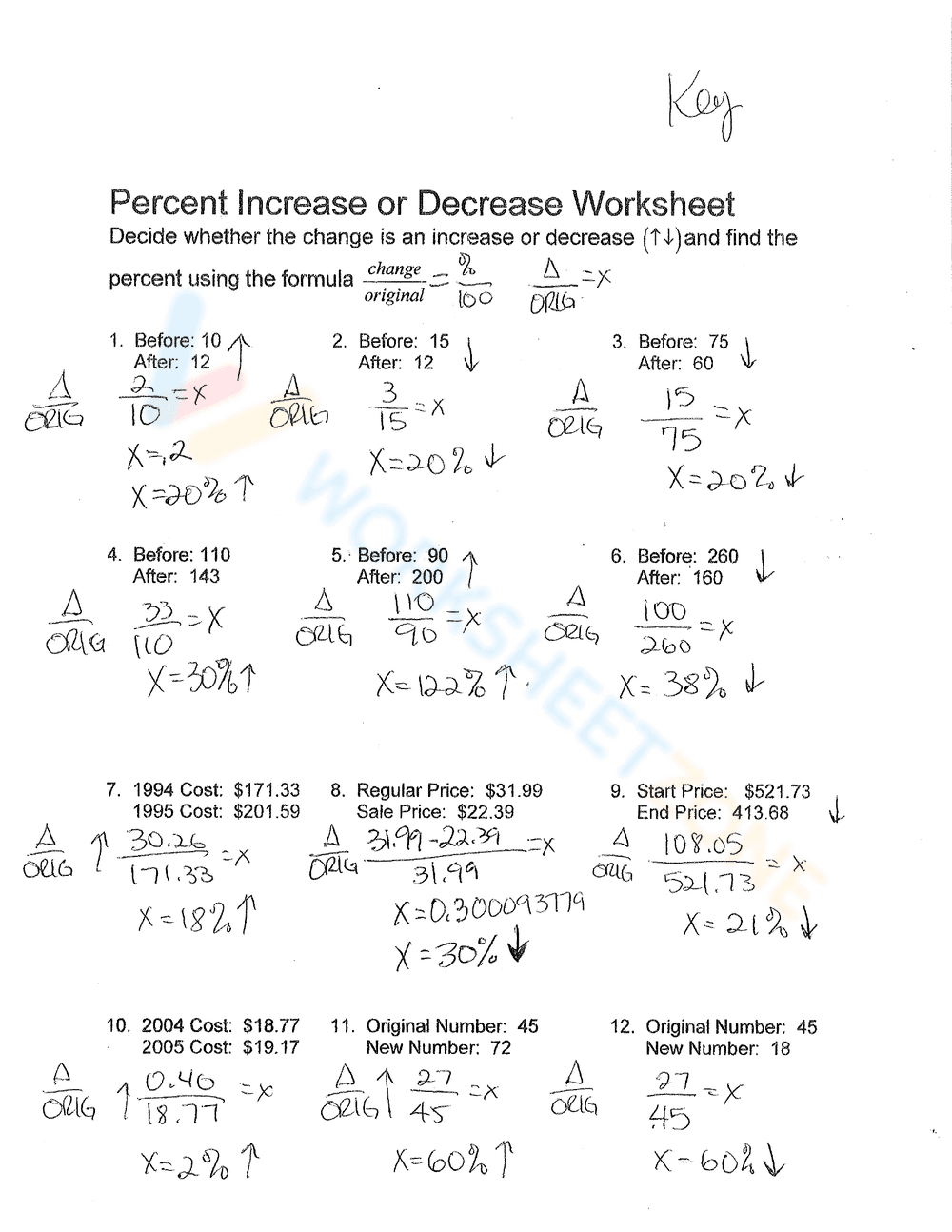 Calculate Percent Increase or Decrease Worksheet - Page 3
